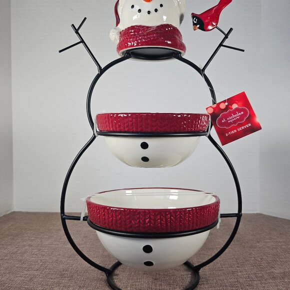 St Nicholas Square, Yuletide Snowman Two Tiered Server With Tags New Condition - Picture 3 of 12